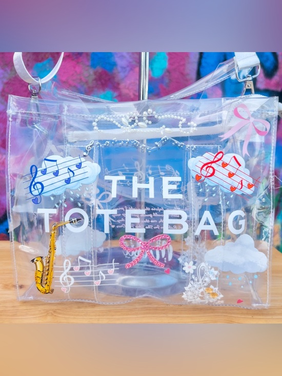 NewNorthVintage x The Tote Bag Handbags - ‘GEMSTONE RIBBON’ Clear Medium Tote Bag 10”